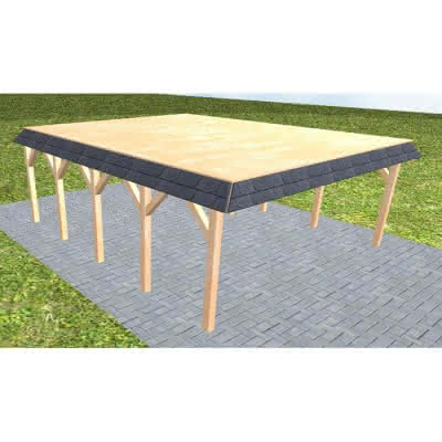 Walmblenden-Doppelcarport Grömitz MG Perfect, 605x717 cm, vorbereitet für Grünbedachung, Fichte Leimholz naturbelassen Mittel (717 cm) | vorbereitet für Gründach | Fichte Leimholz natur