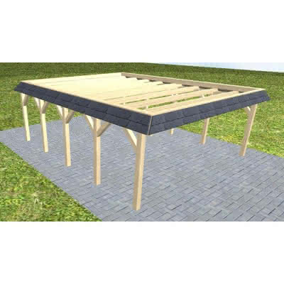 Walmblenden-Doppelcarport Grömitz MO Master, 605x717 cm, ohne Bedachung, Fichte KVH naturbelassen Mittel (717 cm) | ohne Bedachung | Fichte KVH natur