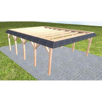 Walmblenden-Doppelcarport Grömitz MO Natur, 605x717 cm, ohne Bedachung, Lärche naturbelassen Mittel (717 cm) | ohne Bedachung | Lärche natur