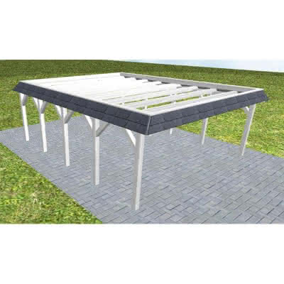 Walmblenden-Doppelcarport Grömitz MO Select, 605x717 cm, ohne Bedachung, Fichte Leimholz weiß grundiert Mittel (717 cm) | ohne Bedachung | Fichte Leimholz weiß