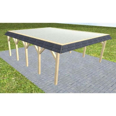 Walmblenden-Doppelcarport Grömitz MT Master, 610x717 cm, mit tropfhemmenden Stahl-Trapezplatten, Fichte KVH naturbelassen Mittel (717 cm) | Trapez-Profil, tropfhemmend | Fichte KVH natur