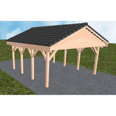 Satteldach-Carport Walsrode KD, 505x573 cm, mit Dachpfannen und Dachrinnen, Lärche naturbelassen Kurz (573 cm) | komplett | Lärche natur