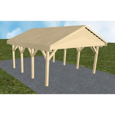 Satteldach-Carport Walsrode KG, 505x573 cm, vorbereitet für Grünbedachung, Fichte KVH naturbelassen Kurz (573 cm) | vorbereitet für Gründach | Fichte KVH natur