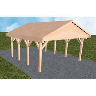 Satteldach-Carport Walsrode KG, 505x573 cm, vorbereitet für Grünbedachung, Lärche naturbelassen Kurz (573 cm) | vorbereitet für Gründach | Lärche natur