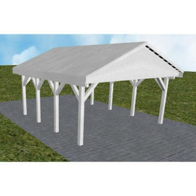 Satteldach-Carport Walsrode KG, 505x573 cm, vorbereitet für Grünbedachung, Fichte Leimholz weiß grundiert Kurz (573 cm) | vorbereitet für Gründach | Fichte Leimholz weiß