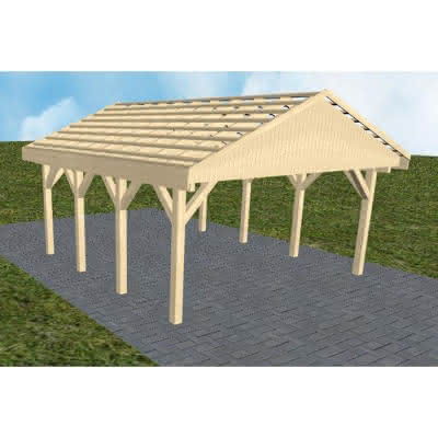 Satteldach-Carport Walsrode KO, 505x573 cm, ohne Dachpfannen und Dachrinnen, Fichte KVH naturbelassen Kurz (573 cm) | ohne Pfannen u. Entwässerung | Fichte KVH natur