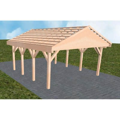 Satteldach-Carport Walsrode KO, 505x573 cm, ohne Dachpfannen und Dachrinnen, Lärche naturbelassen Kurz (573 cm) | ohne Pfannen u. Entwässerung | Lärche natur