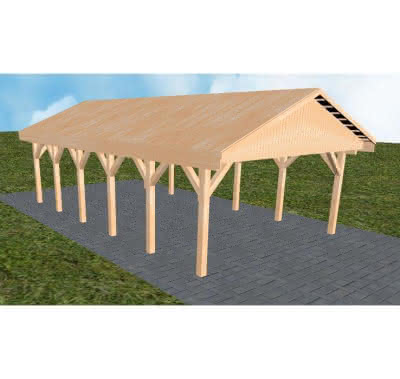 Satteldach-Carport Walsrode LG, 505x903 cm, vorbereitet für Grünbedachung, Fichte Leimholz naturbelassen Lang (903 cm) | vorbereitet für Gründach | Fichte Leimholz natur