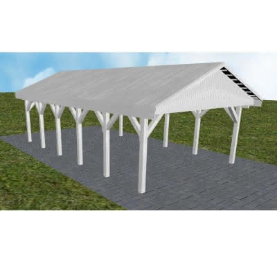 Satteldach-Carport Walsrode LG, 505x903 cm, vorbereitet für Grünbedachung, Fichte Leimholz weiß grundiert Lang (903 cm) | vorbereitet für Gründach | Fichte Leimholz weiß