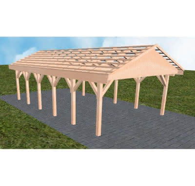 Satteldach-Carport Walsrode LO, 505x903 cm, ohne Dachpfannen und Dachrinnen, Lärche naturbelassen Lang (903 cm) | ohne Pfannen u. Entwässerung | Lärche natur