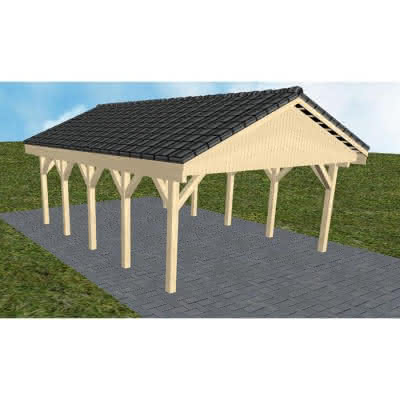 Satteldach-Carport Walsrode MD, 505x723 cm, mit Dachpfannen und Dachrinnen, Fichte KVH naturbelassen Mittel (723 cm) | komplett | Fichte KVH natur