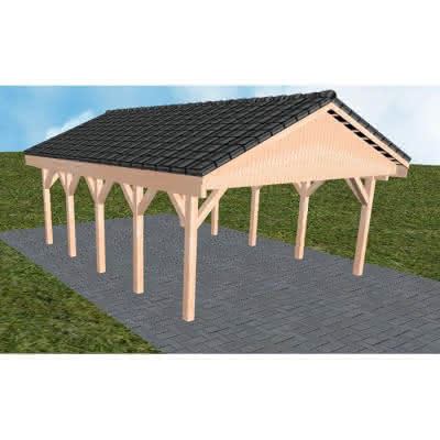 Satteldach-Carport Walsrode MD, 505x723 cm, mit Dachpfannen und Dachrinnen, Lärche naturbelassen Mittel (723 cm) | komplett | Lärche natur