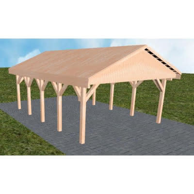 Satteldach-Carport Walsrode MG, 505x723 cm, vorbereitet für Grünbedachung, Lärche naturbelassen Mittel (723 cm) | vorbereitet für Gründach | Lärche natur