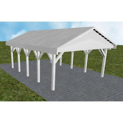 Satteldach-Carport Walsrode MG, 505x723 cm, vorbereitet für Grünbedachung, Fichte Leimholz weiß grundiert Mittel (723 cm) | vorbereitet für Gründach | Fichte Leimholz weiß