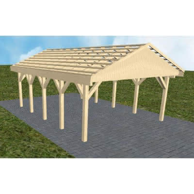 Satteldach-Carport Walsrode MO, 505x723 cm, ohne Dachpfannen und Dachrinnen, Fichte KVH naturbelassen Mittel (723 cm) | ohne Pfannen u. Entwässerung | Fichte KVH natur