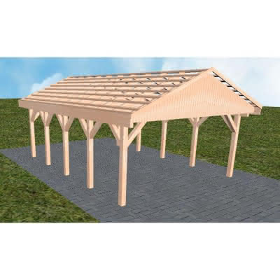 Satteldach-Carport Walsrode MO, 505x723 cm, ohne Dachpfannen und Dachrinnen, Lärche naturbelassen Mittel (723 cm) | ohne Pfannen u. Entwässerung | Lärche natur