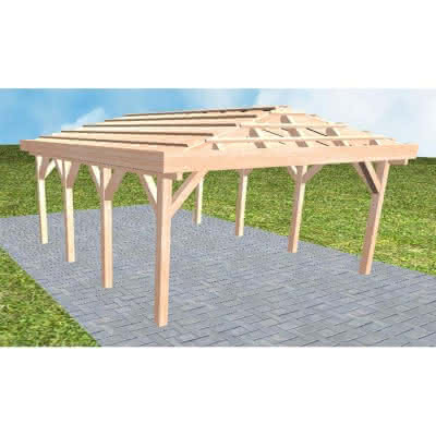 Carport mit Walmdach Kiel KO Natur, 505x573 cm, ohne Dachpfannen und Dachrinnen, Lärche naturbelassen Kurz (573 cm) | ohne Pfannen u. Entwässerung | Lärche natur