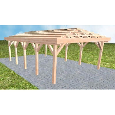 Carport mit Walmdach Kiel MO Natur, 505x723 cm, ohne Dachpfannen und Dachrinnen, Lärche naturbelassen Mittel (723 cm) | ohne Pfannen u. Entwässerung | Lärche natur