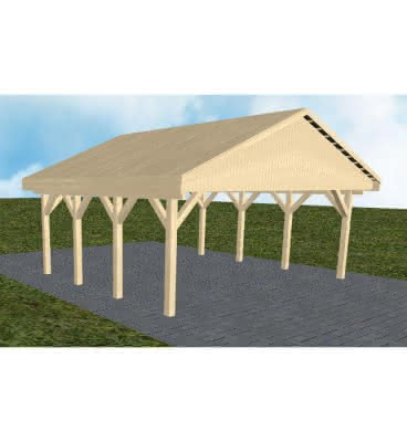 Doppelcarport mit Satteldach Würzburg KG, 605x573 cm, vorbereitet für Grünbedachung, Fichte KVH naturbelassen Kurz (573 cm) | vorbereitet für Gründach | Fichte KVH natur