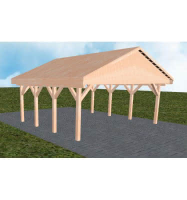 Doppelcarport mit Satteldach Würzburg KG, 605x573 cm, vorbereitet für Grünbedachung, Lärche naturbelassen Kurz (573 cm) | vorbereitet für Gründach | Lärche natur