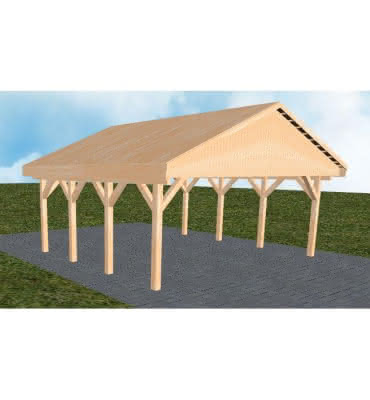 Doppelcarport mit Satteldach Würzburg KG, 605x573 cm, vorbereitet für Grünbedachung, Fichte Leimholz naturbelassen Kurz (573 cm) | vorbereitet für Gründach | Fichte Leimholz natur