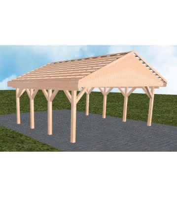 Doppelcarport mit Satteldach Würzburg KO, 605x573 cm, ohne Dachpfannen und Dachrinnen, Lärche naturbelassen Kurz (573 cm) | ohne Pfannen u. Entwässerung | Lärche natur