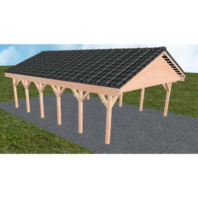 Doppelcarport mit Satteldach Würzburg LD, 605x903 cm, mit Dachpfannen und Dachrinnen, Lärche naturbelassen Lang (903 cm) | komplett | Lärche natur