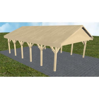 Doppelcarport mit Satteldach Würzburg LG, 605x903 cm, vorbereitet für Grünbedachung, Fichte KVH naturbelassen Lang (903 cm) | vorbereitet für Gründach | Fichte KVH natur