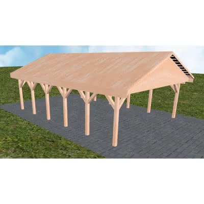 Doppelcarport mit Satteldach Würzburg LG, 605x903 cm, vorbereitet für Grünbedachung, Lärche naturbelassen Lang (903 cm) | vorbereitet für Gründach | Lärche natur