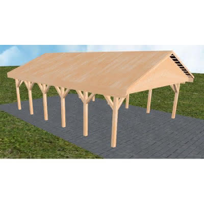 Doppelcarport mit Satteldach Würzburg LG, 605x903 cm, vorbereitet für Grünbedachung, Fichte Leimholz naturbelassen Lang (903 cm) | vorbereitet für Gründach | Fichte Leimholz natur