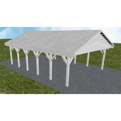 Doppelcarport mit Satteldach Würzburg LG, 605x903 cm, vorbereitet für Grünbedachung, Fichte Leimholz weiß grundiert Lang (903 cm) | vorbereitet für Gründach | Fichte Leimholz weiß