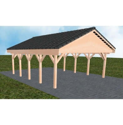 Doppelcarport mit Satteldach Würzburg MD, 605x723 cm, mit Dachpfannen und Dachrinnen, Lärche naturbelassen Mittel (723 cm) | komplett | Lärche natur