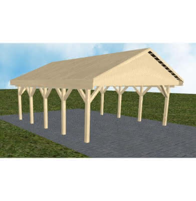 Doppelcarport mit Satteldach Würzburg MG, 605x723 cm, vorbereitet für Grünbedachung, Fichte KVH naturbelassen Mittel (723 cm) | vorbereitet für Gründach | Fichte KVH natur