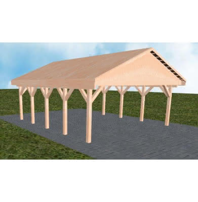 Doppelcarport mit Satteldach Würzburg MG, 605x723 cm, vorbereitet für Grünbedachung, Lärche naturbelassen Mittel (723 cm) | vorbereitet für Gründach | Lärche natur