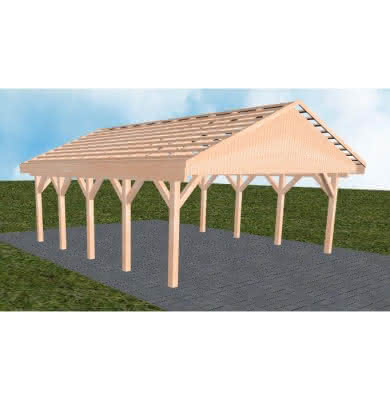 Doppelcarport mit Satteldach Würzburg MO, 605x723 cm, ohne Dachpfannen und Dachrinnen, Lärche naturbelassen Mittel (723 cm) | ohne Pfannen u. Entwässerung | Lärche natur