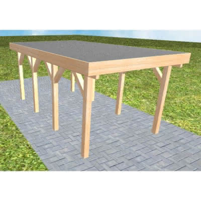 Einzelcarport Bergen KF Perfect, 305x556 cm, mit Foliendach, Fichte Leimholz naturbelassen Kurz (556 cm) | Foliendach | Fichte Leimholz natur