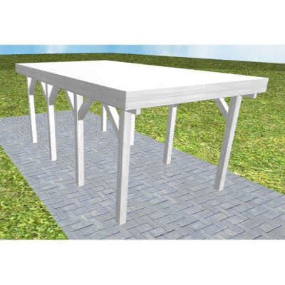 Einzelcarport Bergen KG Select, 305x556 cm, vorbereitet für Grünbedachung, Fichte Leimholz weiß grundiert Kurz (556 cm) | vorbereitet für Gründach | Fichte Leimholz weiß