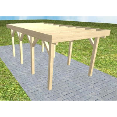 Einzelcarport Bergen KO Master, 305x556 cm, ohne Bedachung, Fichte KVH naturbelassen Kurz (556 cm) | ohne Bedachung | Fichte KVH natur