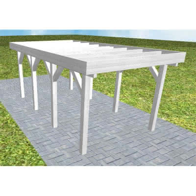 Einzelcarport Bergen KO Select, 305x556 cm, ohne Bedachung, Fichte Leimholz weiß grundiert Kurz (556 cm) | ohne Bedachung | Fichte Leimholz weiß