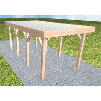 Einzelcarport Bergen KT Natur, 293x556 cm, mit tropfhemmenden Stahl-Trapezplatten, Lärche naturbelassen Kurz (556 cm) | Trapez-Profil, tropfhemmend | Lärche natur