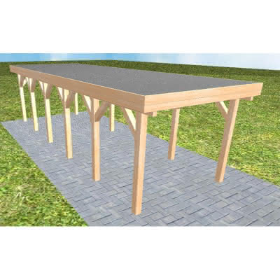 Einzelcarport Bergen LF Perfect, 305x879 cm, mit Foliendach, Fichte Leimholz naturbelassen Lang (879 cm) | Foliendach | Fichte Leimholz natur