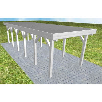 Einzelcarport Bergen LF Select, 305x879 cm, mit Foliendach, Fichte Leimholz weiß grundiert Lang (879 cm) | Foliendach | Fichte Leimholz weiß