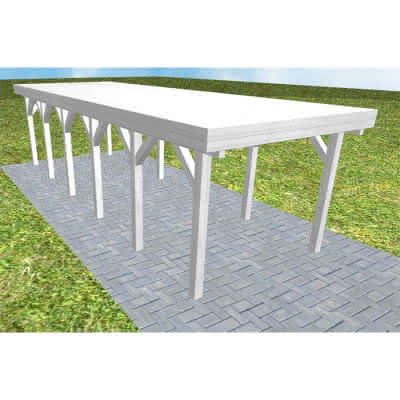 Einzelcarport Bergen LG Select, 305x879 cm, vorbereitet für Grünbedachung, Fichte Leimholz weiß grundiert Lang (879 cm) | vorbereitet für Gründach | Fichte Leimholz weiß