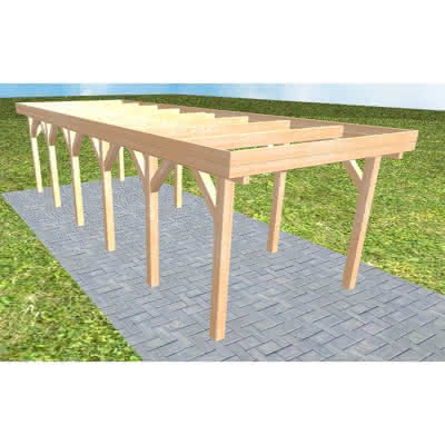 Einzelcarport Bergen LO Perfect, 305x879 cm, ohne Bedachung, Fichte Leimholz naturbelassen Lang (879 cm) | ohne Bedachung | Fichte Leimholz natur