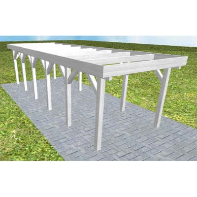 Einzelcarport Bergen LO Select, 305x879 cm, ohne Bedachung, Fichte Leimholz weiß grundiert Lang (879 cm) | ohne Bedachung | Fichte Leimholz weiß