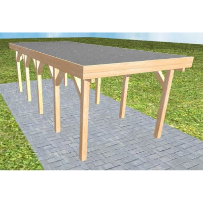 Einzelcarport Bergen MF Perfect, 305x717 cm, mit Foliendach, Fichte Leimholz naturbelassen Mittel (717 cm) | Foliendach | Fichte Leimholz natur