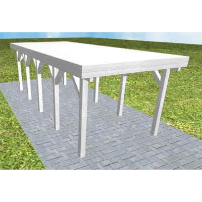 Einzelcarport Bergen MG Select, 305x717 cm, vorbereitet für Grünbedachung, Fichte Leimholz weiß grundiert Mittel (717 cm) | vorbereitet für Gründach | Fichte Leimholz weiß