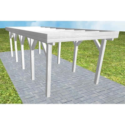 Einzelcarport Bergen MO Select, 305x717 cm, ohne Bedachung, Fichte Leimholz weiß grundiert Mittel (717 cm) | ohne Bedachung | Fichte Leimholz weiß