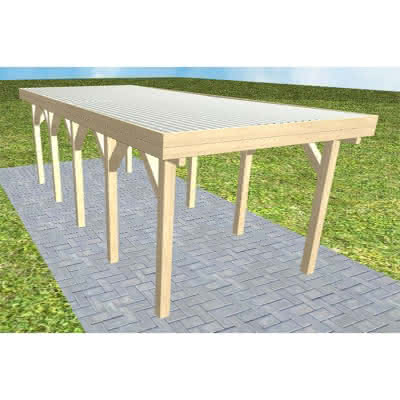 Einzelcarport Bergen MT Master, 293x717 cm, mit tropfhemmenden Stahl-Trapezplatten, Fichte KVH naturbelassen Mittel (717 cm) | Trapez-Profil, tropfhemmend | Fichte KVH natur