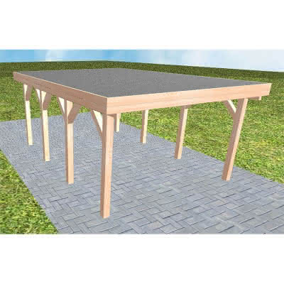 Flachdach-Carport Borkum KF Natur, 405x556 cm, mit Foliendach, Lärche naturbelassen Kurz (556 cm) | Foliendach | Lärche natur